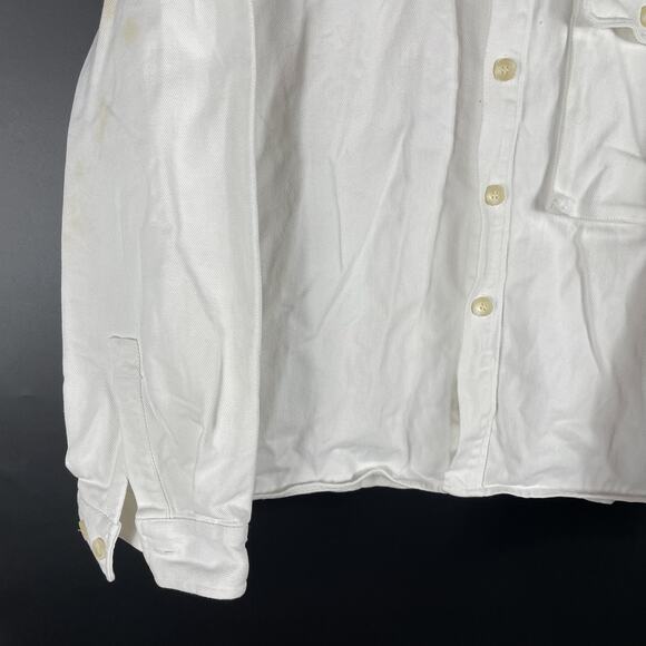 Silk Laundry Canvas Overshirt Jacket White Shacket Collared Button Front Sz L - Picture 6 of 13